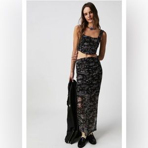Free People Maxi skirt set. Black/floral